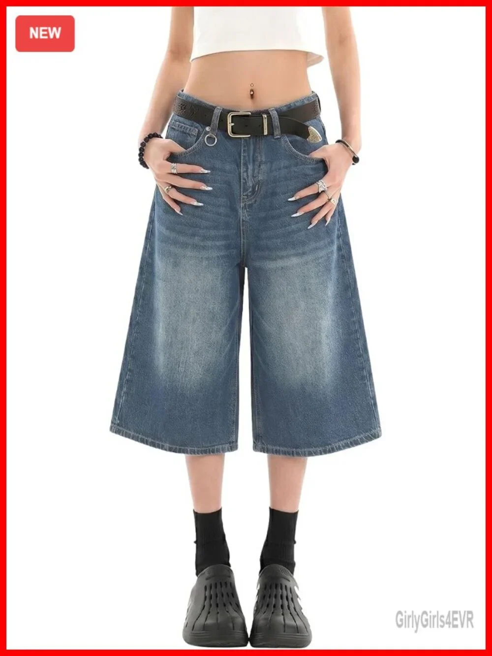 Baggy Wide Leg Denim Shorts Y2K Low Rise Streetwear Summer Casual